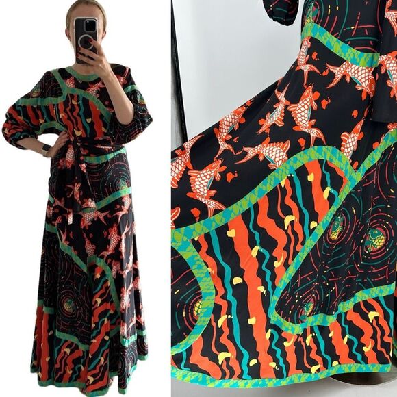 Vintage Dresses & Skirts - Vintage Black and Orange Maxi Dress